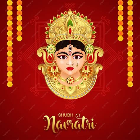 행복 Durga Puja Subh Navratri 행복 Dussehra 축제 인도 종교 배너 배경에서 여신 Durga 프리미엄 벡터