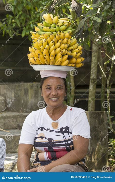 Portrait Balinese Woman Together With Bananas Indonesia Editorial