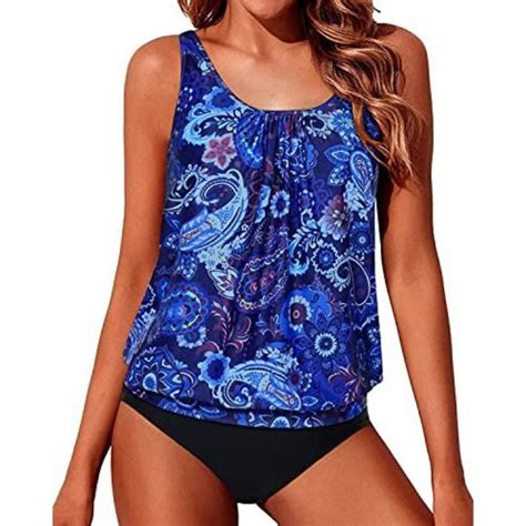 Yonique Swim Yonique Two Piece Blouson Tankini Swimsuits For Women Modest Bathing Suits