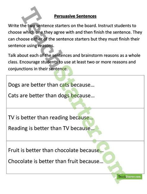 Persuasive Sentence Worksheet Persuasive Writing Teaching Paragraph Writing