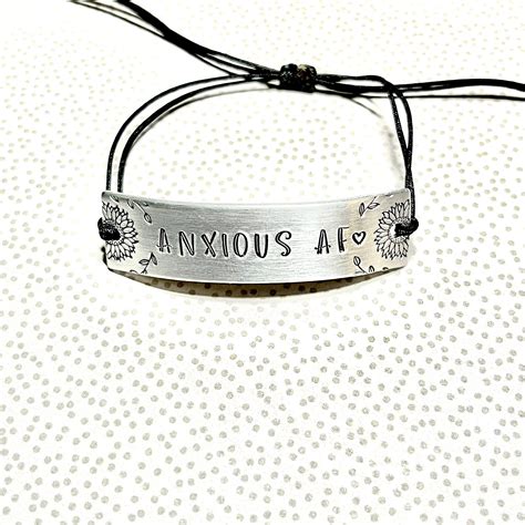 Anxious Af Bracelet Hand Stamped Metal Hand Stamped Bracelet Word