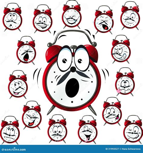 Alarm Clock Cartoon With Many Facial Expressions Stock Vector