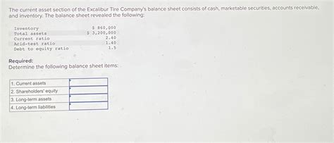 Solved The Current Asset Section Of The Excalibur Tire Chegg