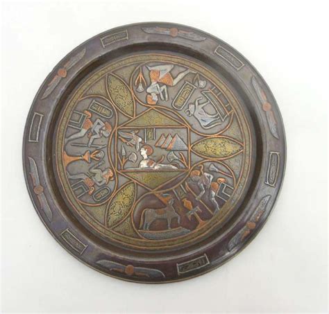 A C 1920 Egyptian Copper Tray With Inlaid Brass Silver Copper Tray