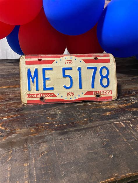 Vintage License Plate Red White & Blue Decor - Etsy