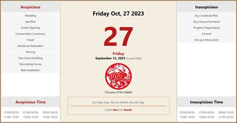 October 27 2023 Almanac Calendar Auspiciousinauspicious Events And