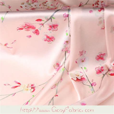 Flowering Floral Print Pink Stretch Silk Satin Fabric For Etsy Silk