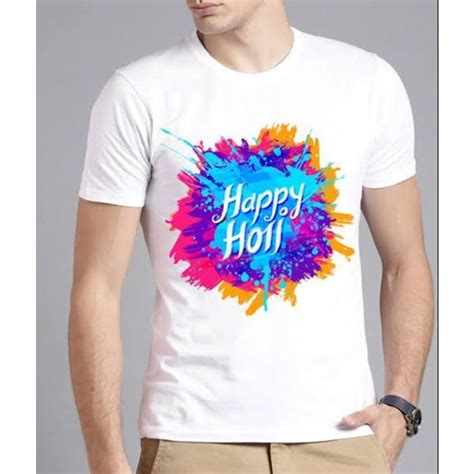 T Shirts White Men Cotton Sublimation T Shirt Round Collar Printed At