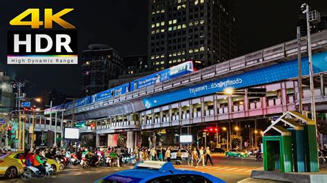 4K HDR Night Walk In Bangkok BTS Asok To Phrom Phong Thailand