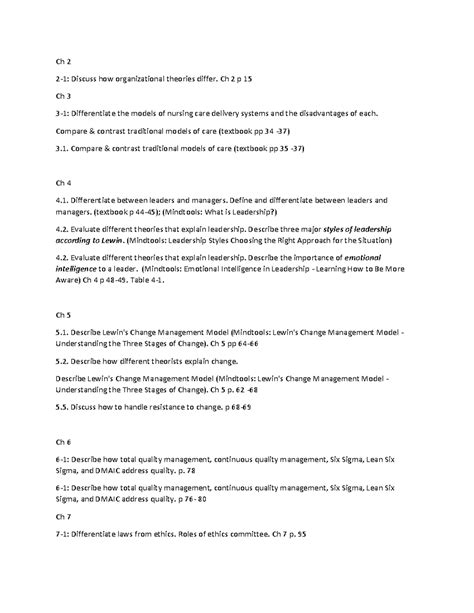 Leadership And Management Exam Focus Review Ch 2 2 1 Discuss How