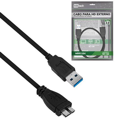 Cabo Para Hd Externo Usb X Micro 3 0 50cm MILENIO BRASIL Cabo USB