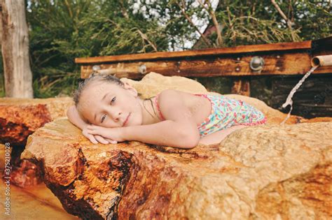 Girl At Hot Springs Resort Stock Photo Adobe Stock