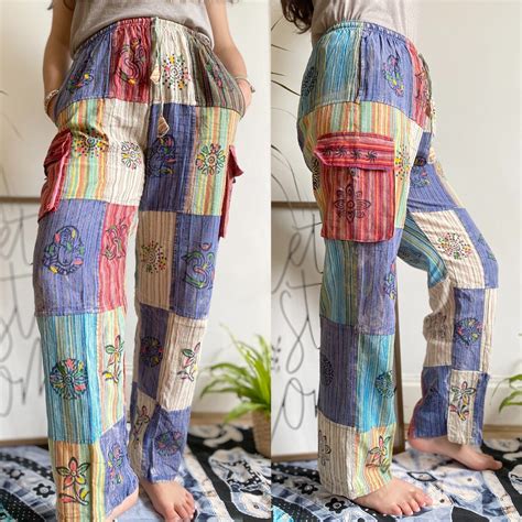 Fair Trade Patchwork Unisex Cotton Trousers Blue Festival Hippie Boho