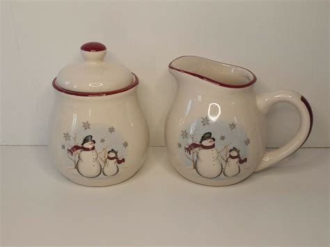 Royal Seasons Snowmen Snowman Cream Sugar Christmas Stoneware Ebay