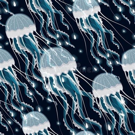 Seamless Glowing Jellyfish Stock Illustrations Seamless Glowing