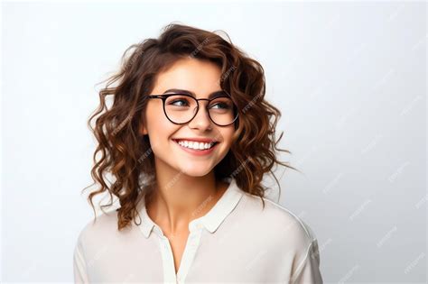 Premium Ai Image A Happy And Satisfied Woman Wearing Glasses Portrayed On A White Background