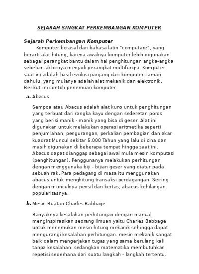 SEJARAH SINGKAT PERKEMBANGAN KOMPUTER Docx