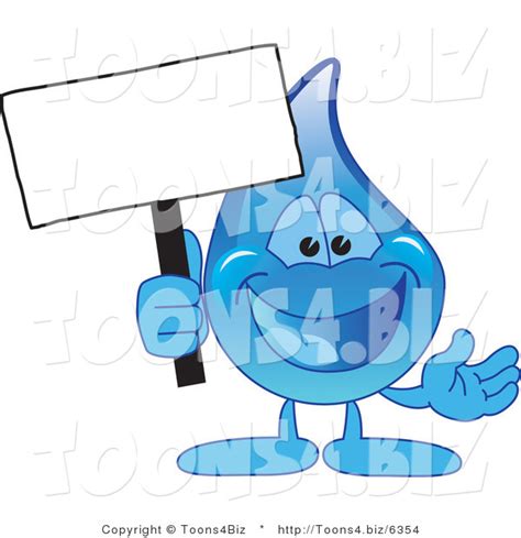 Vector Illustration Of A Cartoon Water Drop Mascot Holding A Blank Sign