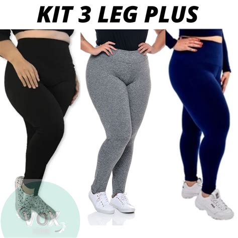 Kit 3 Legging Plus Size Suplex Feminina Cintura Alta Grossa Leg