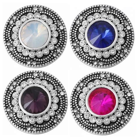 6pcs Lot New Crystal Round Snap Button Accessories Fit 18mm Diy Snap