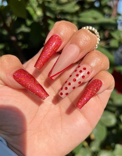 Red Nails Designs With Diamonds