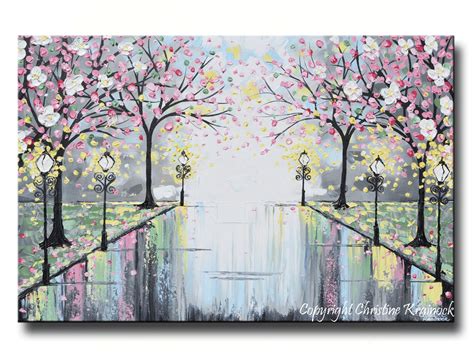 GICLEE PRINT Art Abstract Painting Floral Pink Blossoming Cherry Trees ...