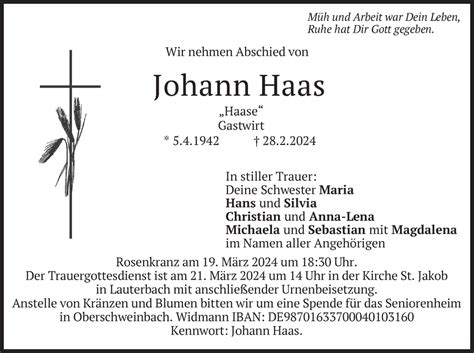 Traueranzeigen Von Johann Haas Trauer Merkur De