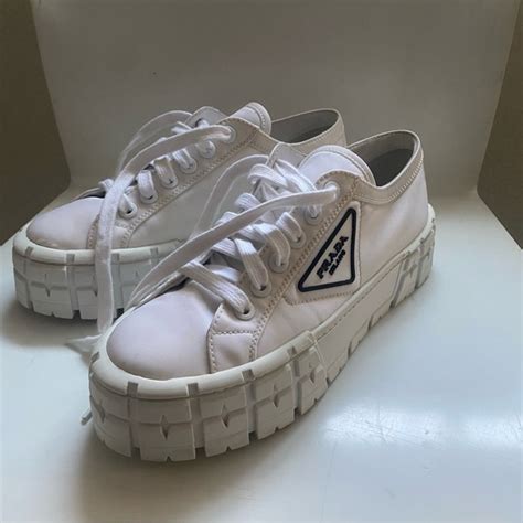 Prada Shoes Prada White Double Platform Gabardine Nylon Sneaker