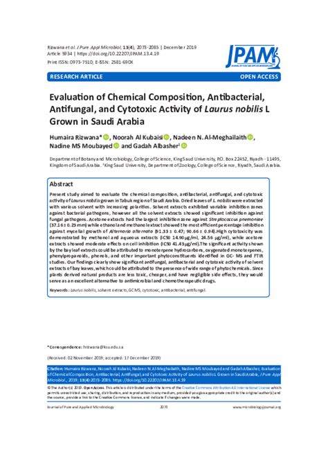 Pdf Evaluation Of Chemical Composition Antibacterial Antifungal