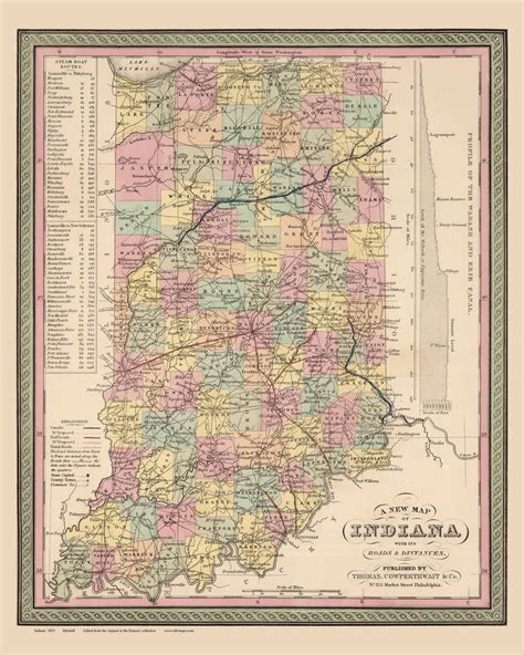 Indiana 1853 Mitchell Old State Map Reprint Old Maps