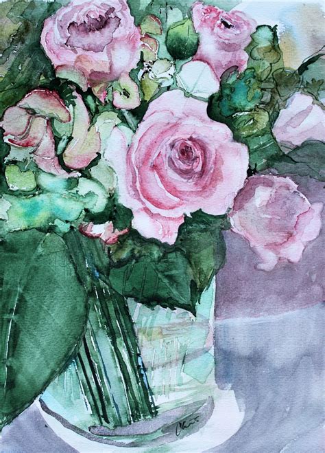 Bild Rosen Vase Blumen Aquarell Von Chris Walter Kunstnet