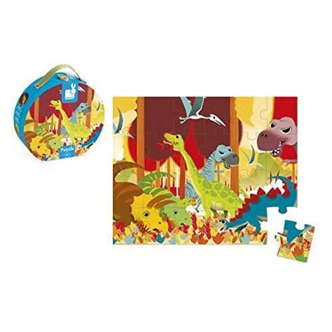 Janod J02873 Valisette Ronde Puzzle 24 pièces Dinosaures J02873