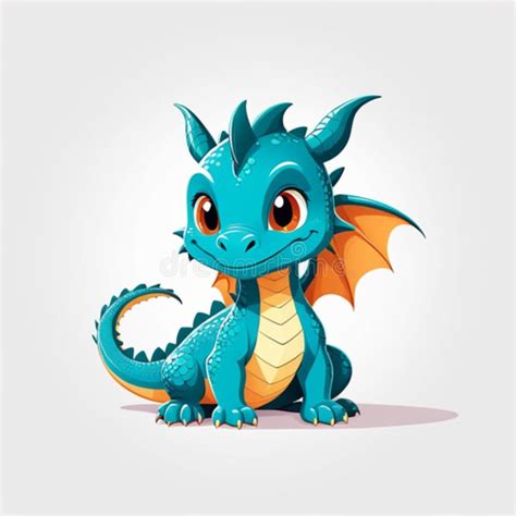 Cartoon Illustration Of A Cute Blue Baby Dragon Stock Illustration