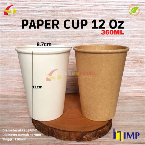 Jual Paper Cup Gelas Kertas 12 Oz Polos Tebal 360ml Imp Gelas Kopi 12oz