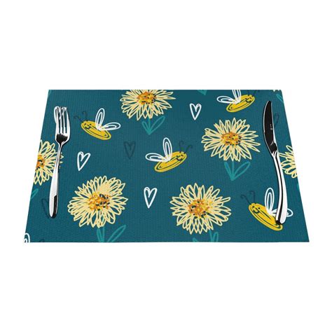 Xmxy Woven Placemats Set Of Pcs Cartoon Bee Heart Floral Table Mats