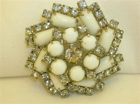 Vtg Weiss Milk Glassrhinestone Pinwheel Broochpin Antique Price