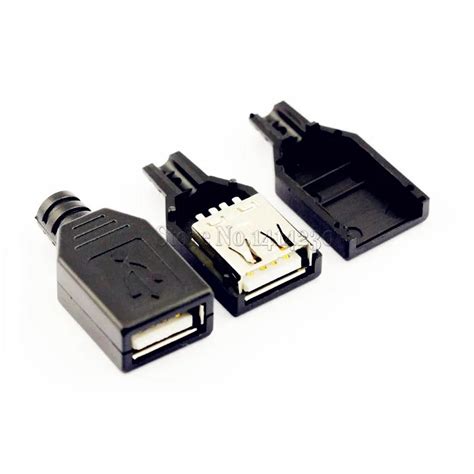 10pcs Type A Female Usb 4 Pin Plug Socket Connector With Black Plastic Cover Usb Socket