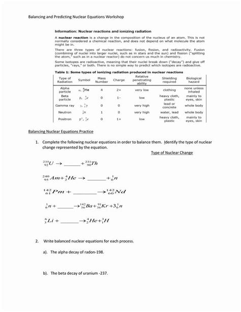 Nuclear Chemistry Worksheet Answer Key E Streetlight