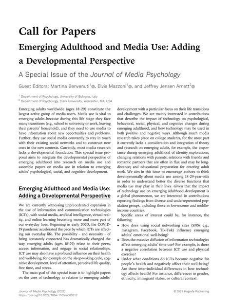 PDF Call For Papers Emerging Adulthood And Media Use Adding A