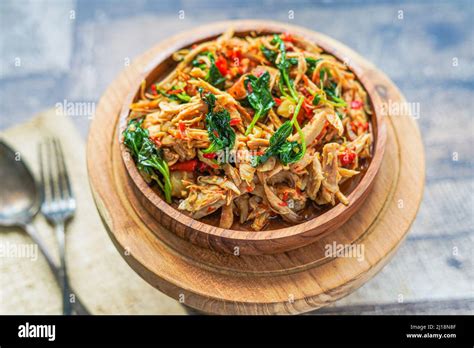 Ayam Suwir Pedas Kemangi, Spicy Chicken shreded with basil Stock Photo ...