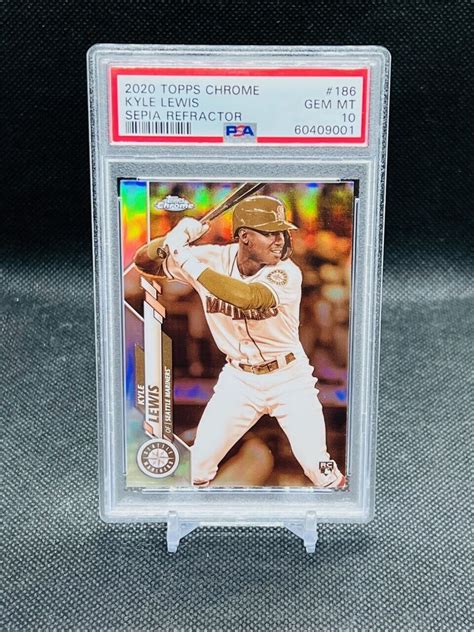 2020 Topps Chrome SEPIA REFRACTOR Kyle Lewis Rookie RC Card 186 PSA