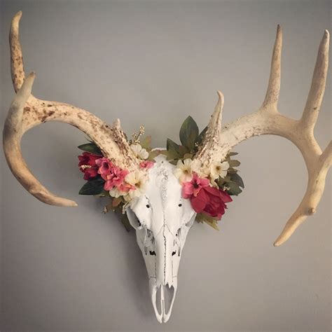 Deer Skull With Flowers For Western Or Boho Decor Deer Skull Decor