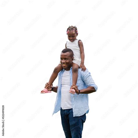 Foto De Father Carrying Daughter On Shoulders Cheerful African