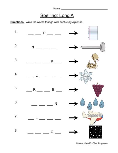 Long A Sound Words Worksheet Onlineworksheetmyid