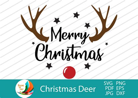 Merry Christmas Deer Antlers Svg Merry Christmas Svg Etsy