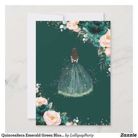 Quincea Era Emerald Green Blush Floral Princess Invitation Zazzle