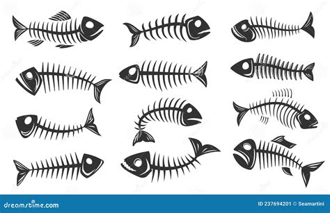 Fishbone Icon Fishbone Isolated Skeleton Vector Silhouette Cartoon