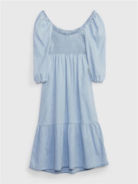 Puff Sleeve Smocked Denim Midi Dress With Washwell Gap