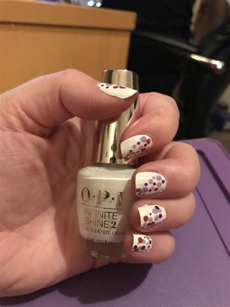 Opi Alpine Snow And Various Colored Polkadots Nails Opi Alpine Snow