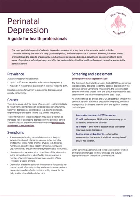 Perinatal Mental Health Fact Sheets For Health Professionals Cope